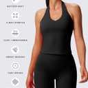 Aoxjox Women's Sleeveless Hailey Halter Tank Tops Workout Athletics Gym Yoga Curve Longline Crop Top (Black, L)