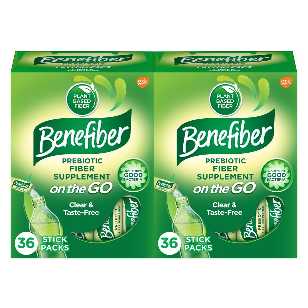 Benefiber On The Go Prebiotic Fiber Supplement Powder for Digestive Health, Daily Fiber, Unflavored Stick Packs - 36 Sticks (Pack of 2) By 05/2026