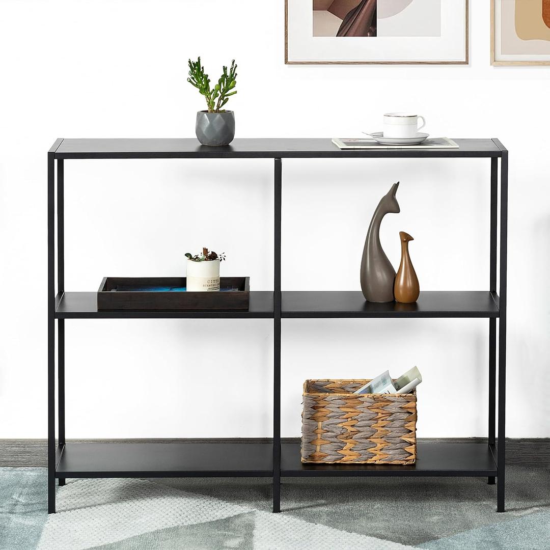 HDANI 39.4 Inch Metal Console Table with 3 Tier Strage Shelves,Narrow Entryway Table,Modern Sofa Tables for Entryway, Living Room,Bedroom,Black, 39.37×11.81×31.5in