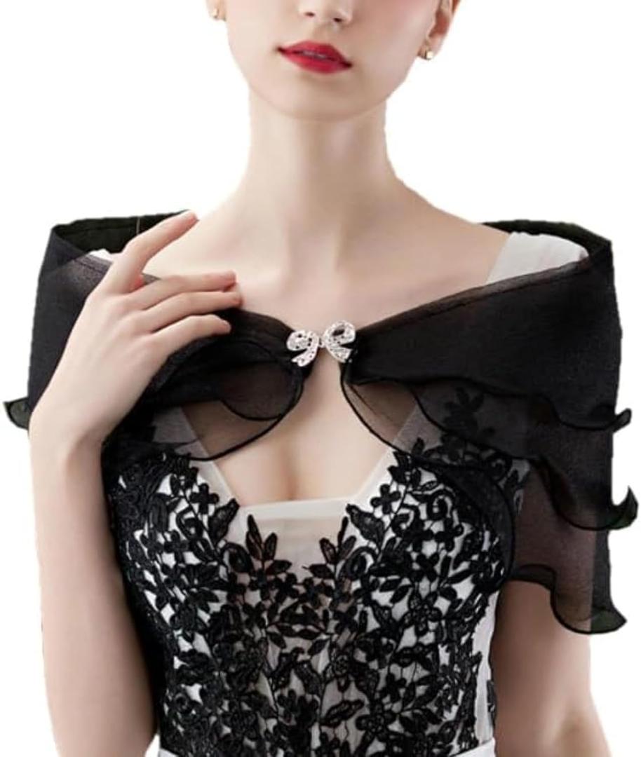 Bridesmaid Wedding Cape Sheer Shawls and Wraps for Evening Dresses Women Fashion Scarves Cover Up for Summer (Black)