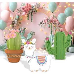3 Pcs Large Cinco De Mayo Decorations Mexican Cardboard Cutouts Stand up Cactus Llama for Fiesta Cinco De Mayo Mexican Party Decorations Baby Shower Home Outdoor Birthday Photo Props Supply