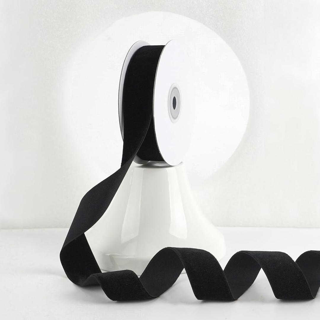 MEEDEE Black Velvet Ribbon 1 Inch Single Face Nylon Velvet Ribbon 2 Rolls 20 Yards Black Ribbons for Christmas Tree, Gift Wrappig, Rustic Wreath, Velvet Bow Making, Floral Bouquets, Home Decor