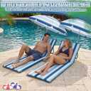 Briwooody 2 Set Beach Chairs with Umbrella Portable Beach Lounger Lightweight Foldable Outdoor Lounger Chair for Outdoor Travel Sunbathing Camping,Gradient Blue Stripe