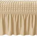 Stretch Dining Bench Cover, Soft Seersucker Bench Slipcover with Skirt Spandex Removable Washable Dining Room Bench Covers for Banquet Bedroom (Dark Beige,Medium)