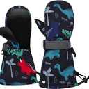 Duoyeree Waterproof Kids Mittens Gloves with Fleece Lined for Boys Girls Winter Snow Skiing Thick Insulated for Cold Weather (S (1-2 Years Old), Black Dinosaur)