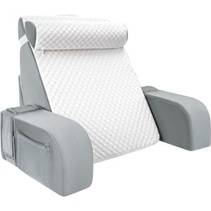 LEBENGURU Reading Pillow for Sitting in Bed Adult, Back Support Pillow with Detachable Headrest & Armrests for Watching TV in Floor, Bed Chair Backrest Pillow for Working/Relaxing/Gaming