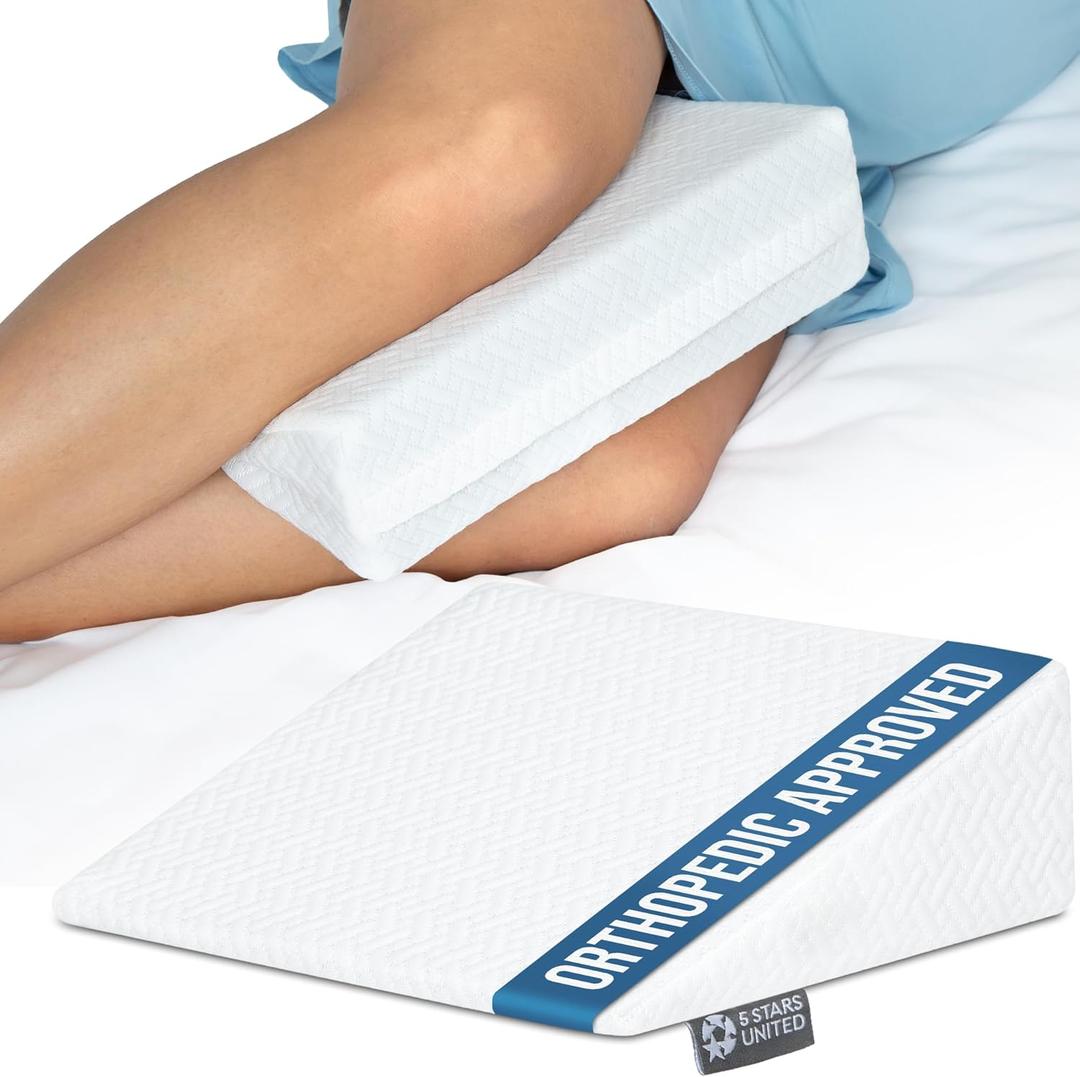 5 STARS UNITED Small Knee Pillow for Side Sleepers  Wedge Firm Foam Support for Belly, Back & Knees  Compact Maternity Cushion for Travel & Pregnancy Relief, White