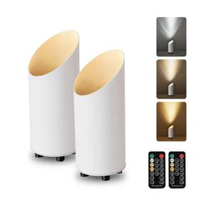 2 Pack Battery Uplights Indoor, Small Floor Can Lights with Remote and Timer, 3 Color Temperature Dimmable LED Wireless Up Lighting Spotlights for Corner, Living Room, Plant, Artwork, White