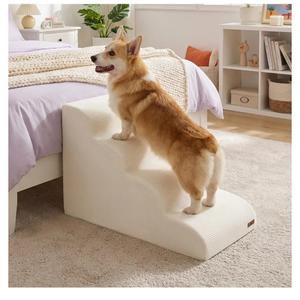 Aodisman 3Step Dog Ramp and Stairs for Sofa and Chair  NonSlip Sturdy Pet Steps for Small Dogs and Cats,15.7" H,Beige