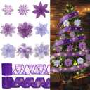 RECUTMS Christmas Glitter Tree Ornaments Christmas Snowflake Flower Poinsettias Xmas Purple Glitter Artificial Flowers with Ribbon for Wreath Xmas Tree Ornament Wedding Party Decor(Purple)
