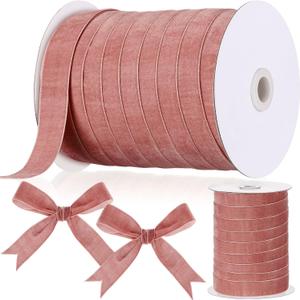 Chuangdi 1 Inch, 60 Yard Christmas Rose Gold Velvet Ribbon Wide Vintage Velvet Ribbons for Christmas Tree Ornament Flower Bouquets Wedding Wreath Bow Making DIY Craft Choker