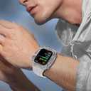 Luxury Translucent Smartwatch Case for Apple Watch Series 10 46mm, Fully wrapped lightweight rugged case with band, silicon strap, stainless steel buttons, protective cover for men/women (White)