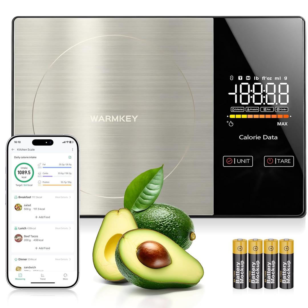 Smart Nutrition Food Scale - Digital Kitchen Scale with Nutritional Calculator App,Tare Function,Track Calories &19 Nutrients,11lb/5kg, Grams/Ounces,Stainless Steel for Weight Loss&Diet (Champagne)