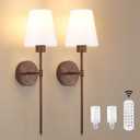 Shenmoyl Battery Operated Wall Sconces Set of 2, Walnut Color Wall Lamp 6000 mAh Rechargeable Bulb with 12 RGB Colors Dimmable Wall Sconce for Living Room Bedroom