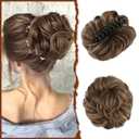 SOFEIYAN Claw Clip Messy Bun Hair Piece Wavy Curly Hair Bun Clip in Claw Chignon Ponytail Hairpieces Synthetic Tousled Updo Hair Extensions Scrunchie Hairpiece for Women, Golden Brown Mixed Blonde
