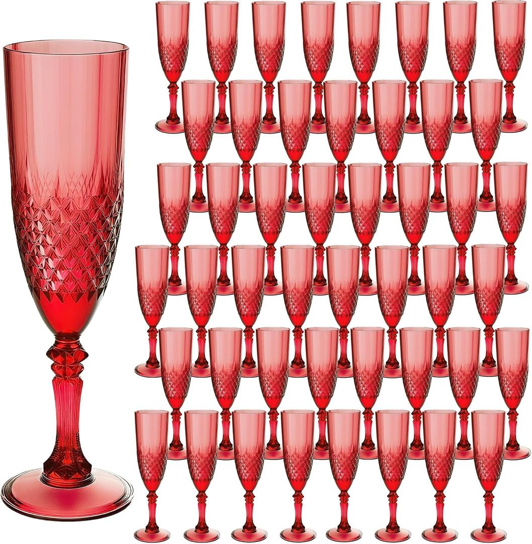 48 Pack Plastic Champagne Flutes, Dark Red Reusable Champagne Glass, medium