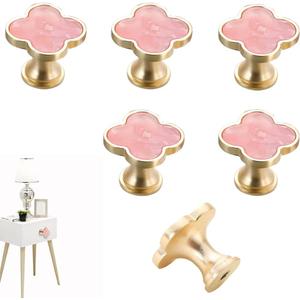 6 Pcs Clover Knobs Dresser Cabinets Kitchen Cupboard Pulls Drawer Wardrobe Shoe Cabinet Jewelry Box Pulls Furniture Coffee Table Single Hole Door Handles(Pink)