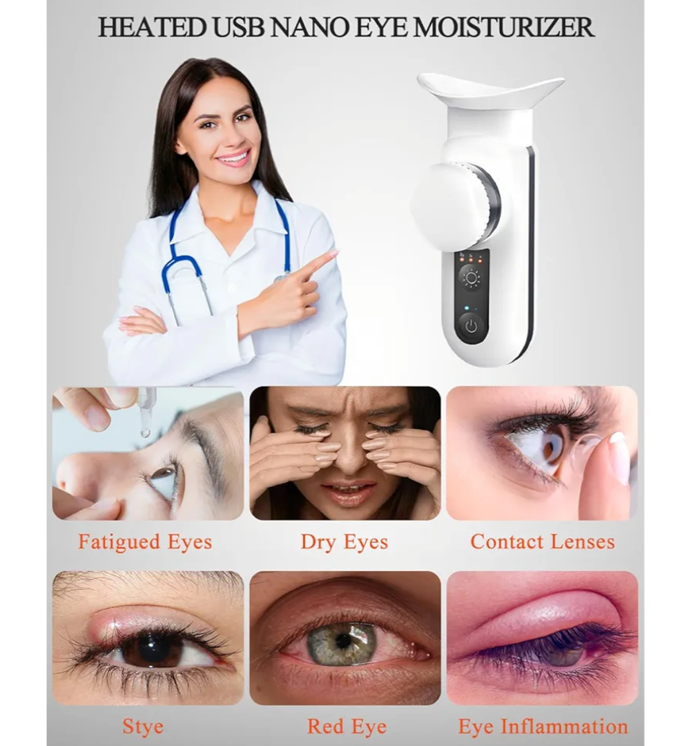 Heated USB Nano Eye Moisturizer & Soother - Portable Drops Steamer for Dry Eye, Rechargeable Electric Mist Sprayer With Warm Compress for Stye Relief, Home & Travel, Off White