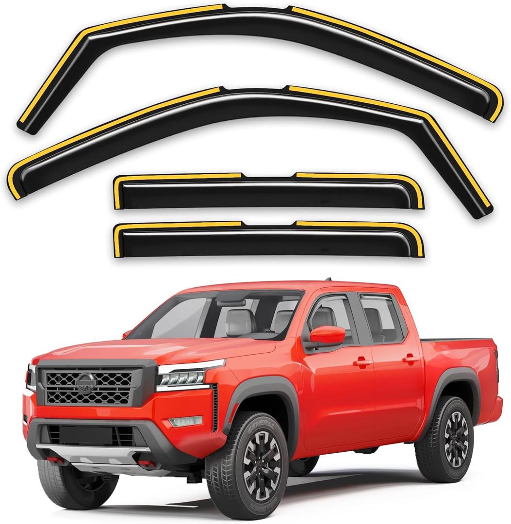 in-Channel Window Rain Guards Fit for Nissan Frontier 2022 2023 2024 2025 2026 Crew Cab, Extra Durable Window Deflectors Window Visors Vent Visors Vent Shades Car Accessories Truck -4 pcs