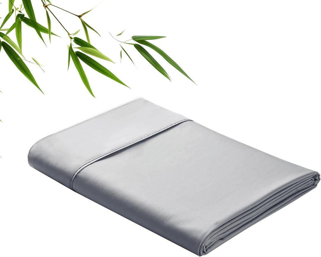 Bamboo Viscose Flat Sheets Only, 400 Thread Count Sateen Weave Queen Size Flat Sheet Only, Luxury Soft Cooling for Hot Sleepers, Silky Breathable (Grey, Queen) (Gray)