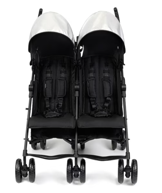 Summer Infant 3Dlite Folding Lightweight Side by Side Double Stroller with 5-Point Safety Harness for Infants and Toddlers, Black