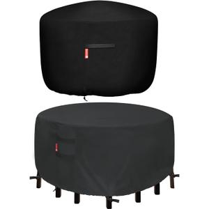 SheeChung Gas Fire Pit Cover Square 36 and Outdoor Furniture Cover Round 94"D-Premium Patio Outdoor Cover Heavy Duty Fabric with PVC Coating,Waterproof