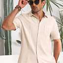 Runcati Mens Cuban Guayabera Shirts Button Down Short Sleeve Shirt Casual Mexican Summer Beach Wedding Tops with Pocket (Beige, S)