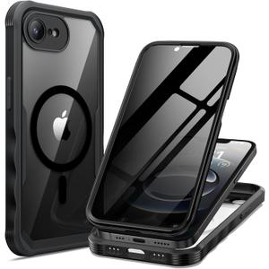seacosmo for iPhone 16e Case, Full Body Bumper with Built-in 9H Tempered Glass Privacy Screen Protector and Camera Lens Protection, Compatible with MagSafe, Shockproof 16 e Phone Case, 6.1", Black