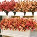 Fall Flowers Artificial Mums for Outdoors, 20 Bundles UV Resistant Silk Fake Daisy with Eucalyptus Leaves No Fade Greenery for Porch Patio Garden Front Door Fall Decoration(Orange and Yellow)