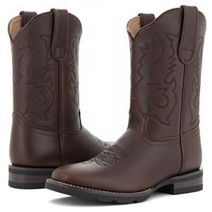 Soto Boots Kid's Round Toe Boots, Geniune Leather Kid's Cowboy Boots Size: 13 Brown