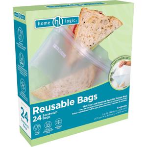 Home Logic Reusable Sandwich Bags Leak-Proof Food Storage for Snacks & More 24 Bags, 7 Inch Width