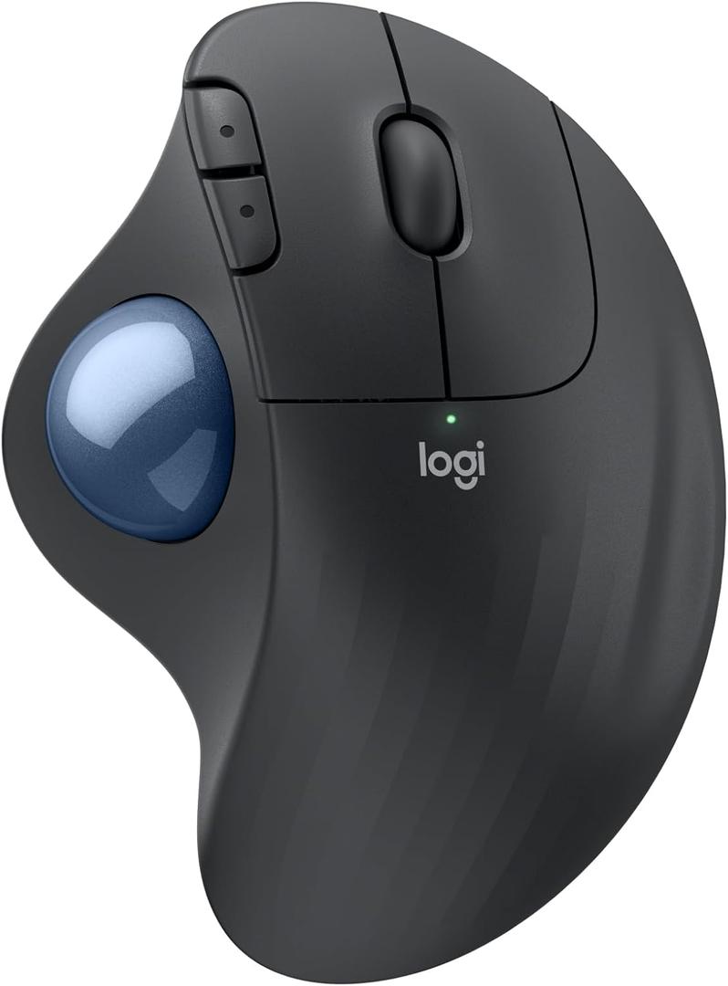 Logitech Ergo M575S Wireless Trackball Mouse, Wireless Ergonomic Mouse with Bluetooth and Encrypted Dongle, Comfortable Thumb Control, Precise and Smooth Tracking, for PC/Mac - Graphite Blue Ball (One Size)
