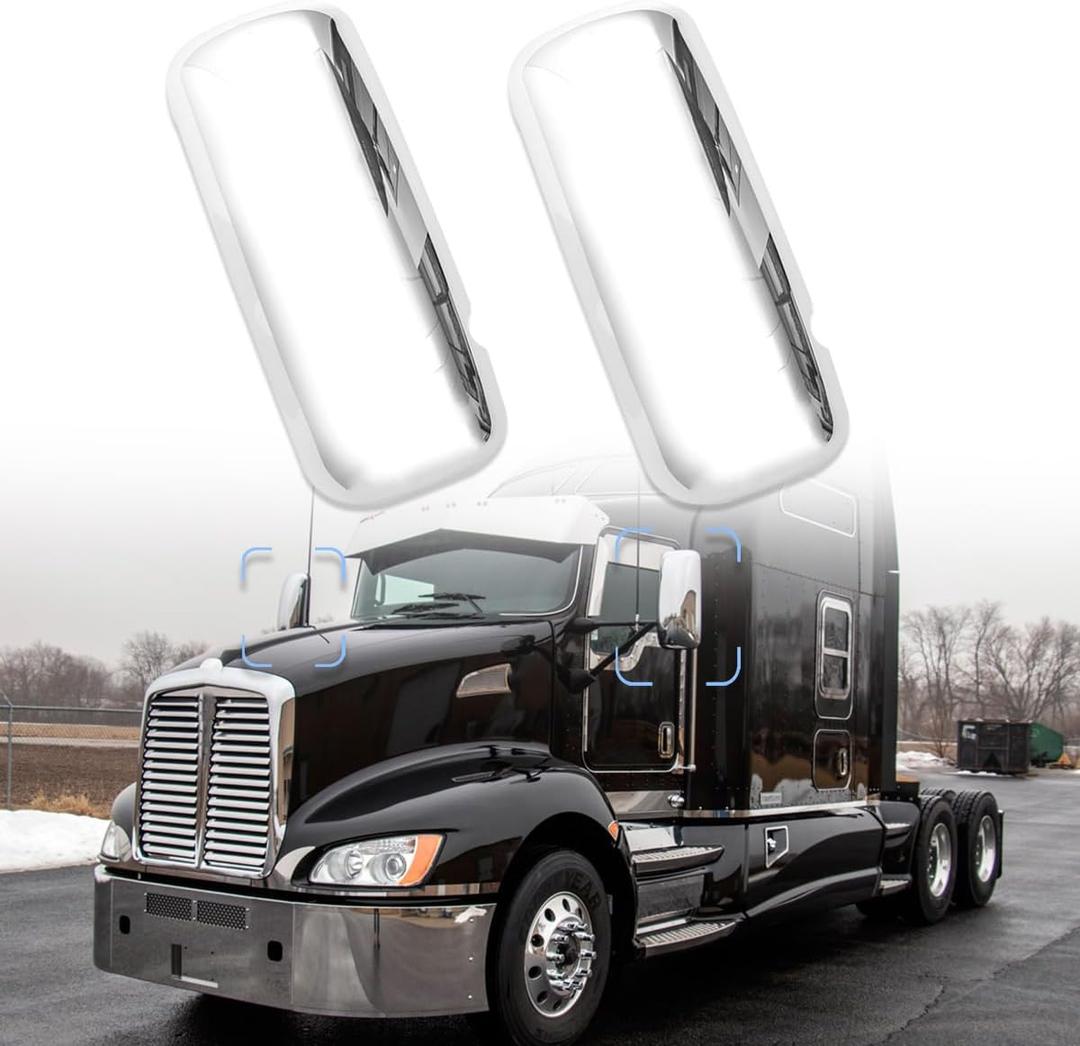 Pair Door Mirror Covers Fit Kenworth T660 T170 T270 T370 T440 T470 T800 T600 Mirror Cover Replacement Driver Left and Passenger Side Kenworth Mirror Accessories (Chrome)