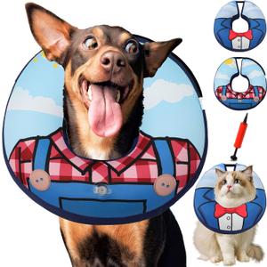 Dog Cone Collar, Adjustable Soft Cat Cone, Comfy Inflatable Pet Collars for After Surgery, Alternative to Cone of Shame, Dual-Sided Pattern Donut Collar for Small Medium Large Dogs, Not Block Vision L