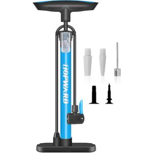 Topward Bicycle Tire Pump Portable, Hand Air Pump for Bike Exercise Balls Inflatables, Fits Presta & Schrader Valve, Bike Floor Pump with Ball Pump Needle for Soccer Volleyball Basketball Inflator (Blue)