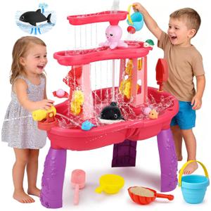 2026 Water Table for Toddlers 1-3 3-5 with Pump, 3-Tier Outdoor Sand Water Play Table Toys for Kids Ages 4-8 Outside Activity Sensory Summer Beach Pool Backyard Splash Pond Toys for Boys Girls Gifts