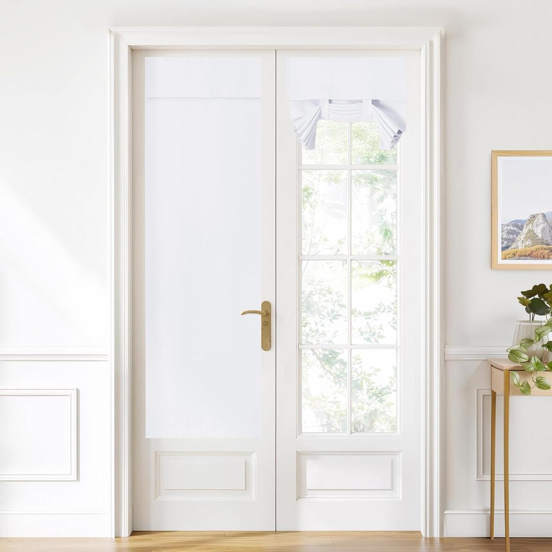 NICETOWN White Door Window Curtains for French Door, Tricia Room Darkening Adhesive Privacy Assured Thermal Insulated Blinds for Kitchen Glass Window, W 22 x L 72, 1 Panel, Pure White
