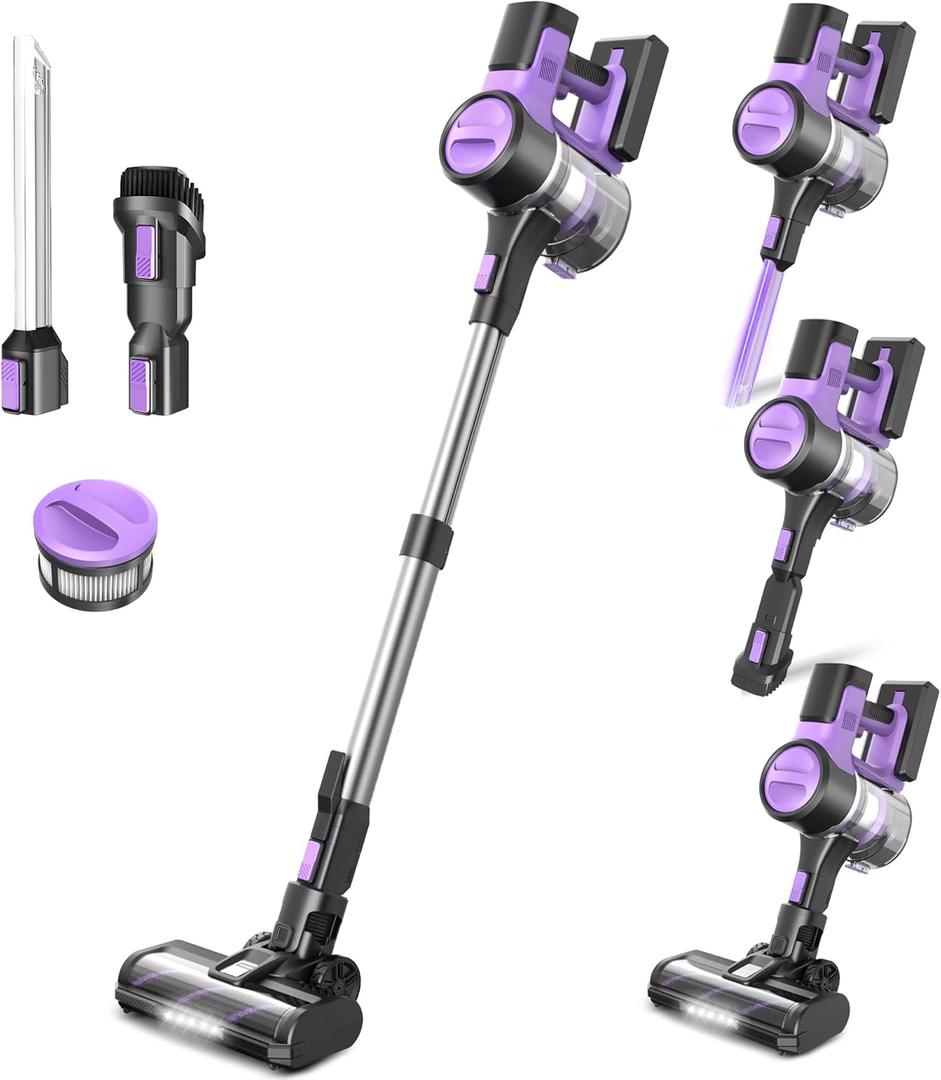 DEVOAC Cordless Vacuum Cleaner for Home, 45Kpa Lightweight Stick Vacuum with Powerful Suction, Rechargeable Battery Up to 50mins, Handheld Vacuum Cleaners for Hardwood Floor, Carpet, Pet Hair (Violet)