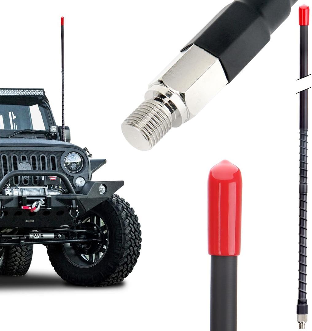 CB Radio Antenna 27MHz Whip Fiberglass Antennas Kit Heavy Duty 2 Foot 24 Inch Black 1000 Watt Compatible with Vehicle Truck Car Mobile CB Radio