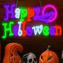 Mudder Happy Halloween Neon Sign for Wall Decor Neon Wall Lighted Sign Outdoor for Present Bedroom Home Bar Halloween Party Decor Bat Shape Cave Bedroom Party Backdrop