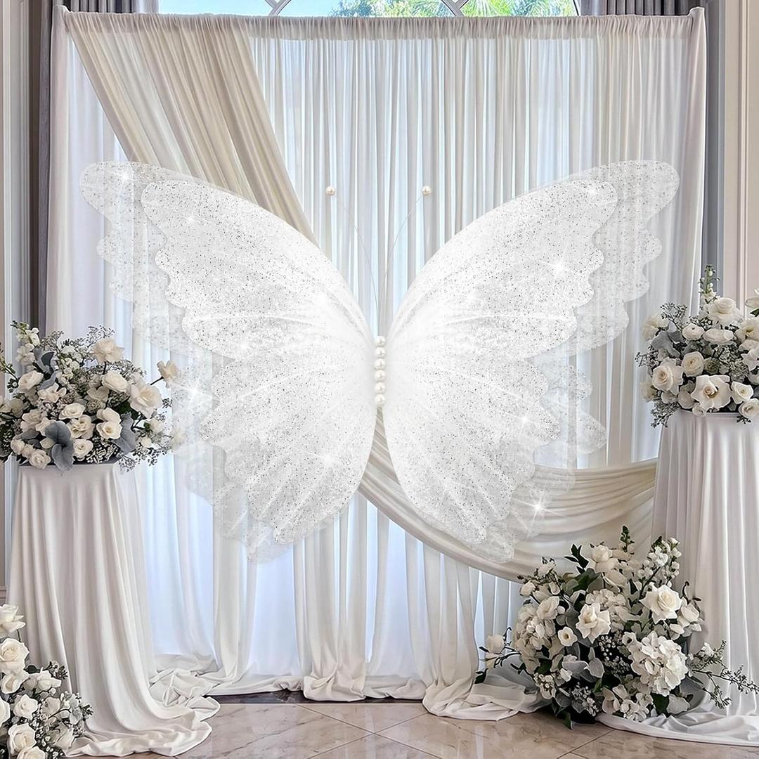 SmoothNovelty 47 Inch Giant Butterfly Party Decoration Large Mariposas Grandes para Decor Big 3D Silk Butterfly Backdrop for Birthday Party Wedding Photo Booth (White)