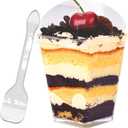 YunKo 50 Pack 5oz Square Clear Plastic Dessert Cups with Lids and Spoons,Mini Parfait Cups for Yogurt, Jello, Mousse,and Snacks,vasos para postres con tapa