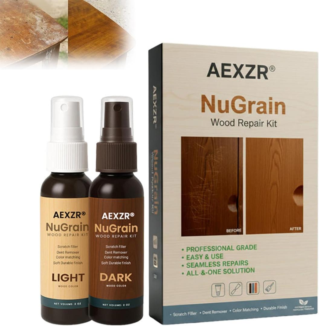 NuGrain Wood Repair Kit | Restore a Finish for Wood | Floor Cover Nicks and Scratches | Perfect Color Match for Any Wood Tone1 Pack /2bottle