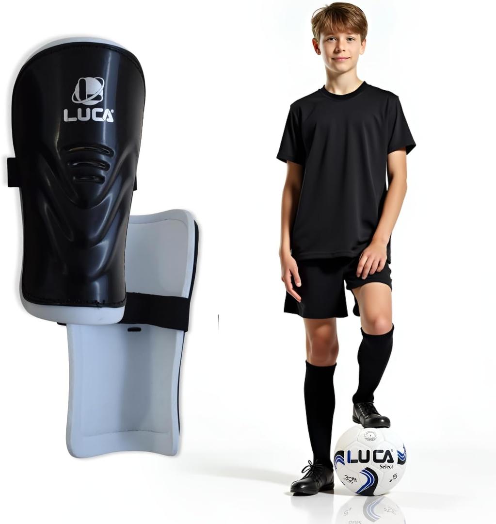 LUCA Sports Soccer Shin Guards for Youth & Adults - Superlight Shin Guards for Boys, Girls, Men & Women - (2) Shinguard Set (Medium, black)