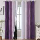 Estelar Textiler Purple and Greyish White Ombre Blackout Curtains 84 Inches Long, Full Room Darkening Grommet Curtains for Bedroom, Thermal Insulated Blackout Drapes for Living Room, 52Wx84L, 2 Panels