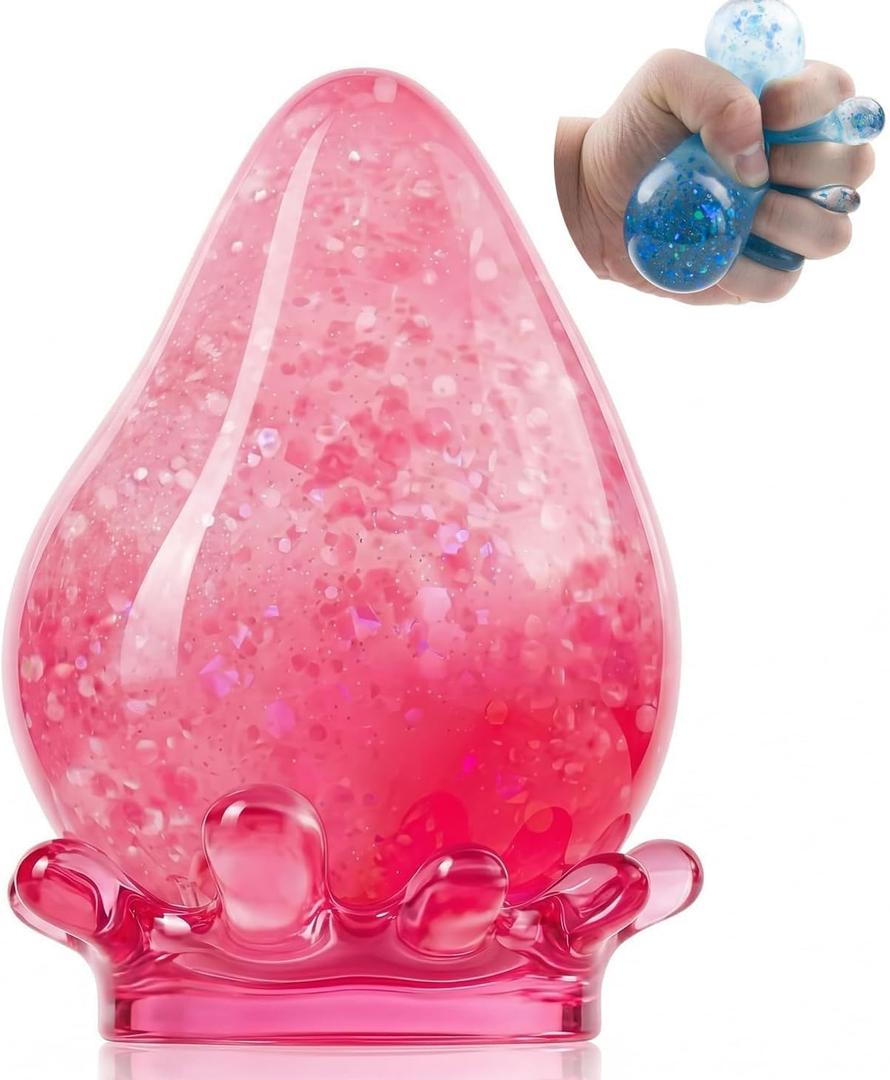 2 x Dream Squishy Drop Squishy Stress Ball,Water Drop Fidget Stress Ball,Ice Squishys Stress Cube-Drop Malt Sugar Balls Sensory for Relief Anxiety Pink, Classroom Prize Toys (Pink)