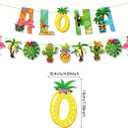 Hawaiian Party Hanging Decorations, Tropical Luau Hanging Swirls with Aloha Flamingo and Palm Tree Signs for Beach Pool Party Birthday Decor