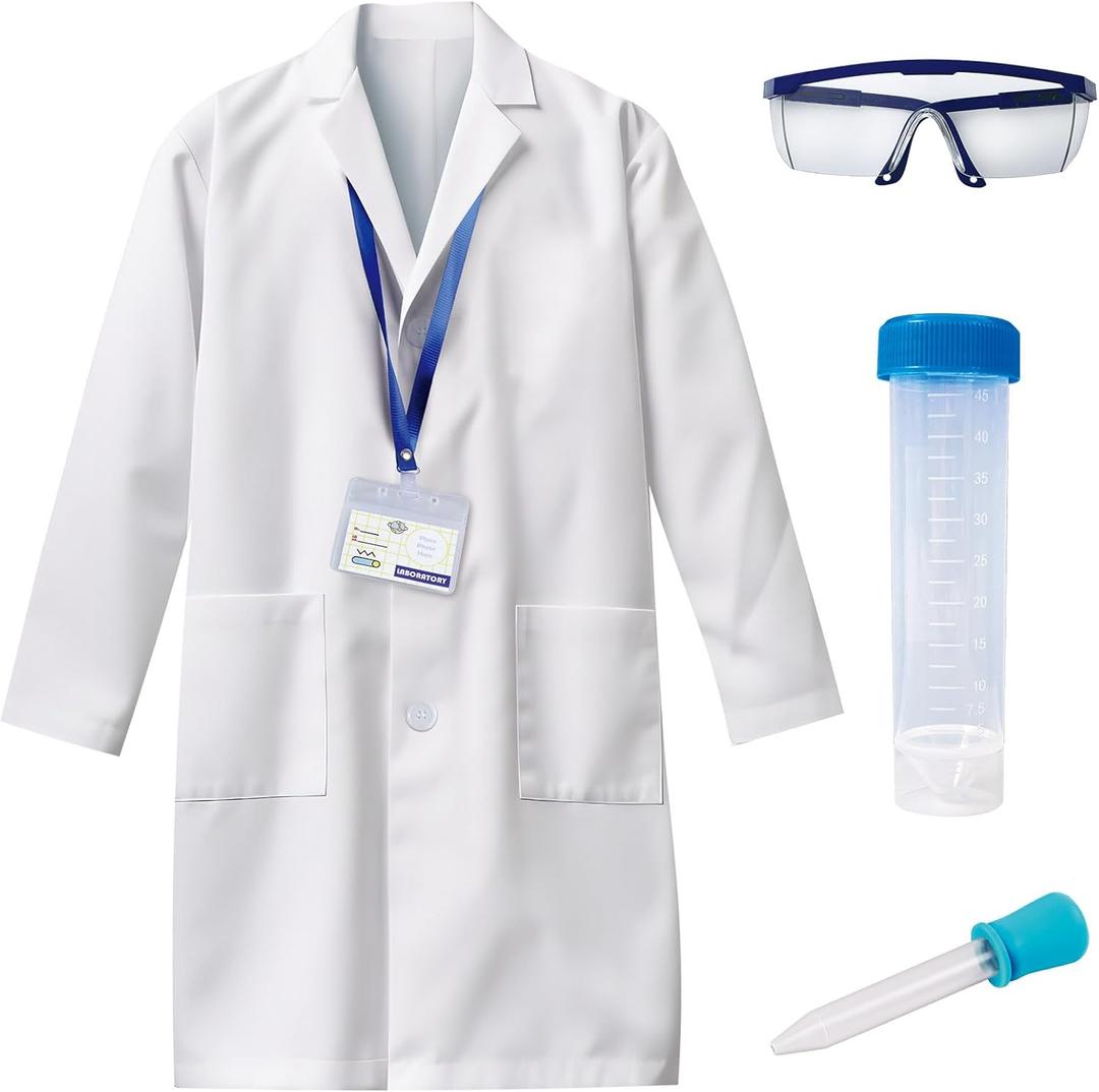 UNGLINGA Kids Lab Coat Doctor Scientist Costume with Science Goggles ID Card Test tube L (7-8Y)