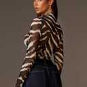 WDIRARA Women's Zebra Print Mesh Sheer T Shirts Mock Neck Long Sleeve Tee Y2k Fitted Crop Tops Army Green Large