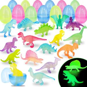 36 Pack Easter Eggs Filled with Glow in The Dark Dinosaur Toys, Easter Basket Stuffers for Toddlers Kids Boys Girls Glow Colorful Easter Eggs Dinosaur Easter Egg Fillers Hunt Gifts Party Favors Prize